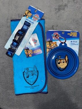 Paw Patrol -NWT Chase Blue Dog Collar,Bowl Placement & Silicone Collapsible Bowl